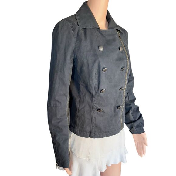 Free People Size 8 Black Cotton Moto Motorcycle Jacket Coat - Picture 2 of 9